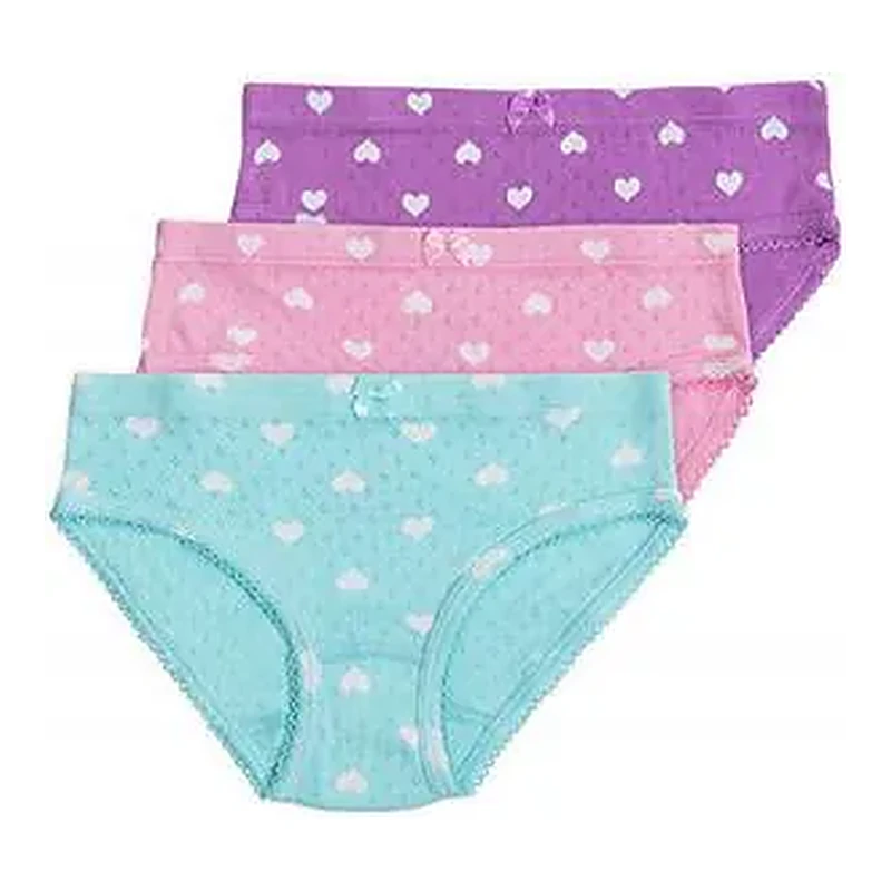 Girls' briefs with a heart print in purple, pink and aqua