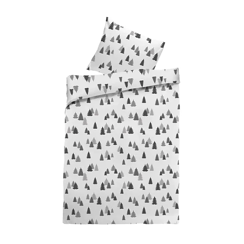 Duvet cover set printed with small grey trees