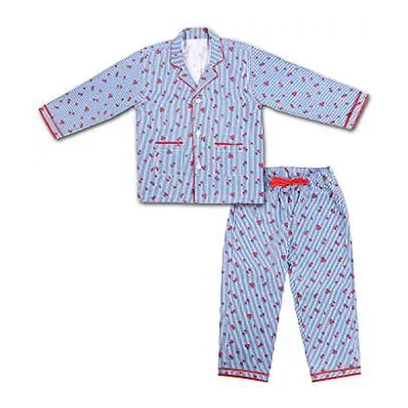 Blue striped woven pyjama set, shirt and trousers
