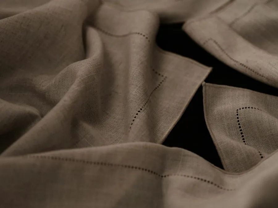 Natural linen cloth with hemstitched edge