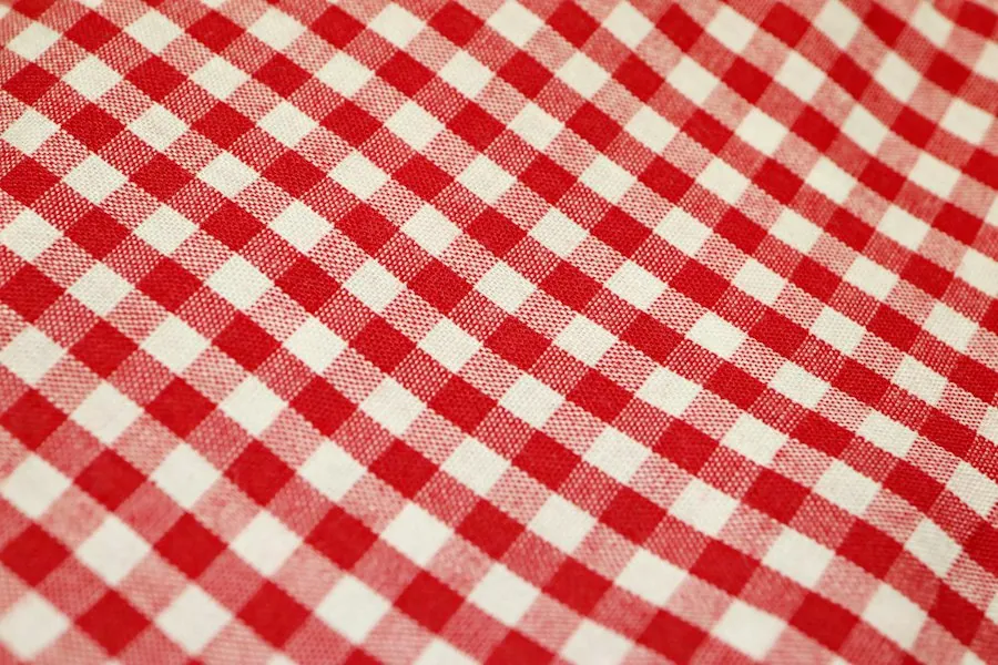 Red and white gingham table cloth fabric