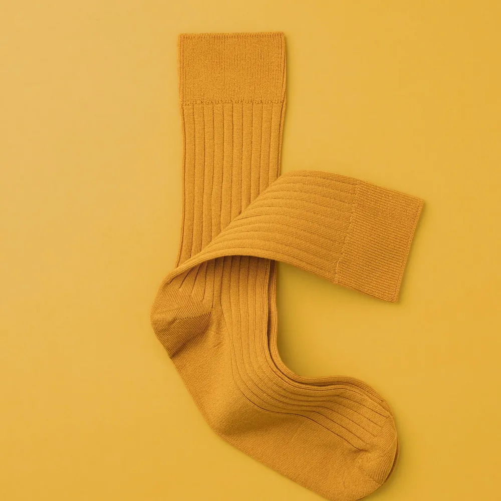 Mustard ribbed knitted sock